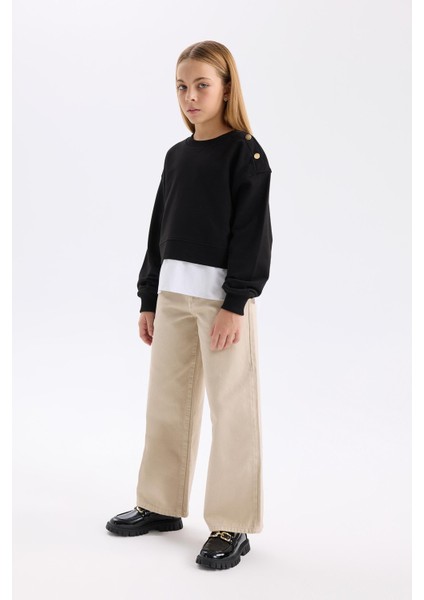 Kız Çocuk Wide Leg Geniş Bol Paça Pamuklu Cepli Bej Pantolon C8777A824AU modelleri