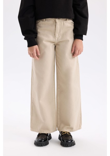 Kız Çocuk Wide Leg Geniş Bol Paça Pamuklu Cepli Bej Pantolon C8777A824AU fırsatları
