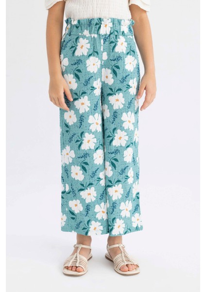Kız Çocuk Wide Leg Geniş Bol Paça Çiçekli Beli Lastikli Bürümcük Pantolon C5373A824SM fırsatları