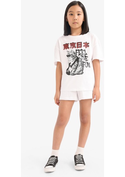 Kız Çocuk Beli Lastikli Basic Düz Şort E6589A825HS