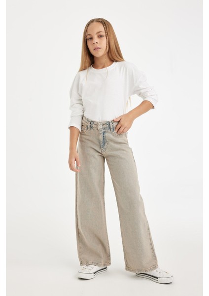 Kız Çocuk Wide Leg Geniş Bol Paça Cepli Jean Pantolon D7178A824WN modelleri