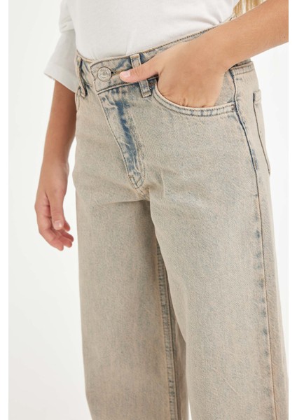 Kız Çocuk Wide Leg Geniş Bol Paça Cepli Jean Pantolon D7178A824WN