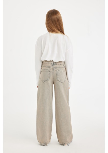 Kız Çocuk Wide Leg Geniş Bol Paça Cepli Jean Pantolon D7178A824WN