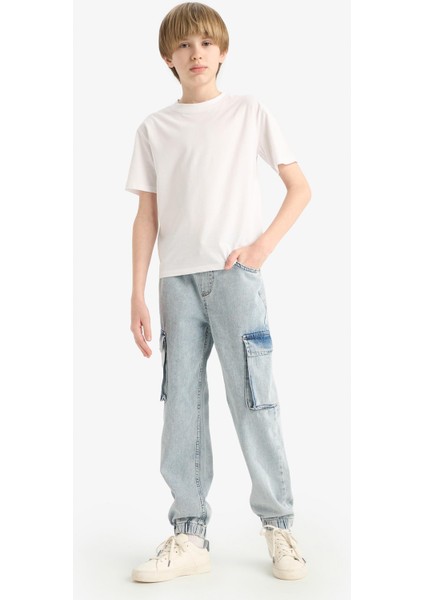 Erkek Çocuk Kargo Cepli Esnek Bantlı Jogger Paça Jean Pantolon E0246A825SM modelleri
