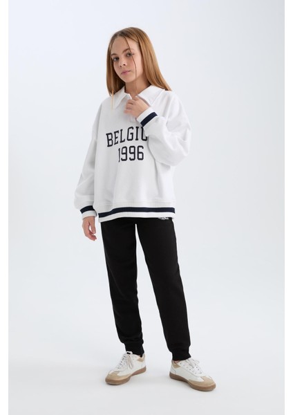 Kız Çocuk Beli Lastikli Baskılı Jogger Eşofman Altı D6482A8NS