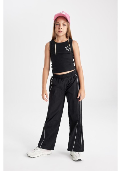 Kız Çocuk Wide Leg Geniş Bol Paça Beli Lastikli Siyah Pantolon C8775A824AU