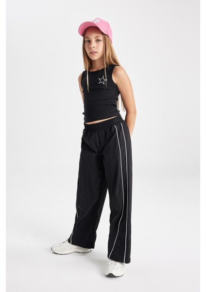 Kız Çocuk Wide Leg Geniş Bol Paça Beli Lastikli Siyah Pantolon C8775A824AU fiyatları