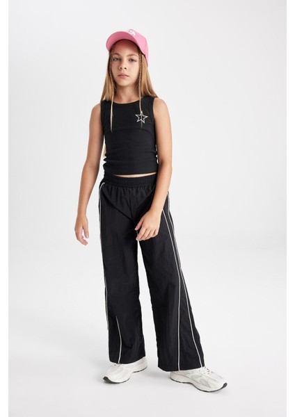 Kız Çocuk Wide Leg Geniş Bol Paça Beli Lastikli Siyah Pantolon C8775A824AU modelleri