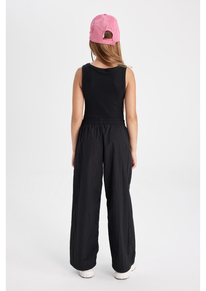 Kız Çocuk Wide Leg Geniş Bol Paça Beli Lastikli Siyah Pantolon C8775A824AU