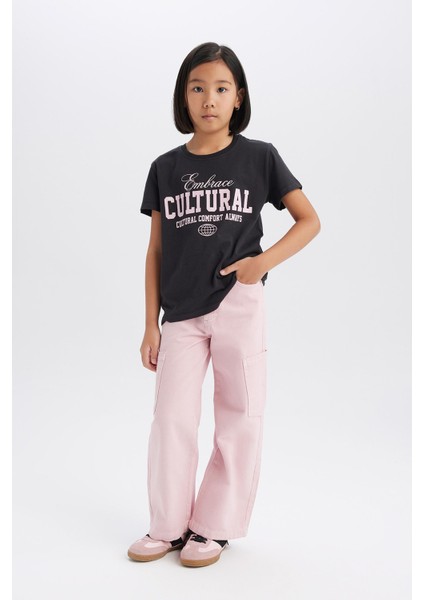 Kız Çocuk Wide Leg Kargo Geniş Paça Jean Pantolon C0451A825SM fırsatları