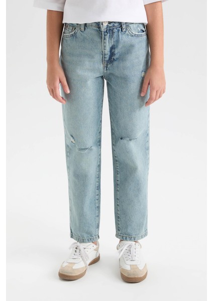 Kız Çocuk Okul Mom Fit Yırtık Detaylı Dar Paça Jean Pantolon D3524A824WN fırsatları