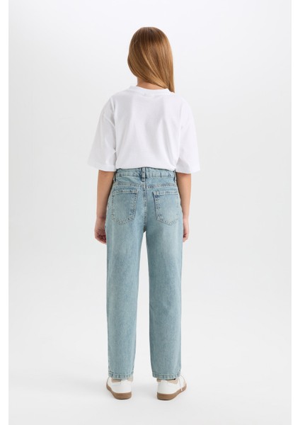Kız Çocuk Okul Mom Fit Yırtık Detaylı Dar Paça Jean Pantolon D3524A824WN