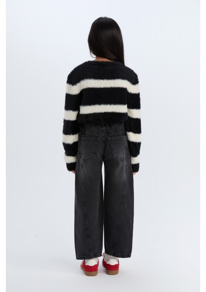 Kız Çocuk Barrel Fit Bilek Boy Geniş Bol Paça Jean Pantolon D5448A824WN