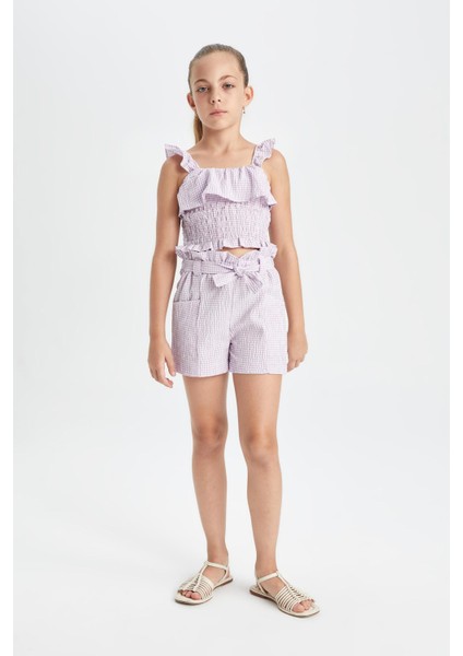 Kız Çocuk Kareli Paperbag Şort