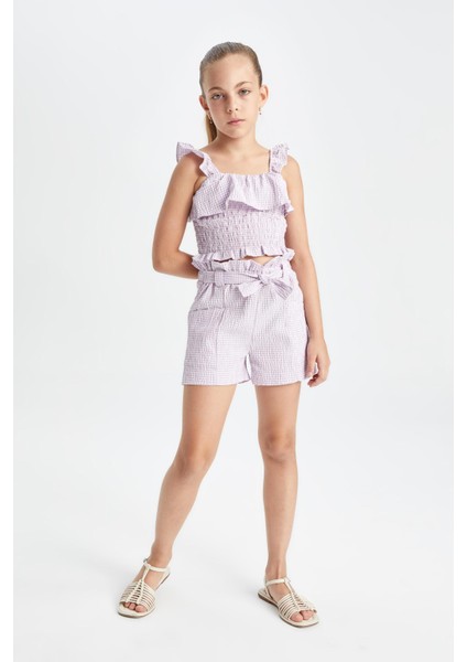 Kız Çocuk Kareli Paperbag Şort fiyatları