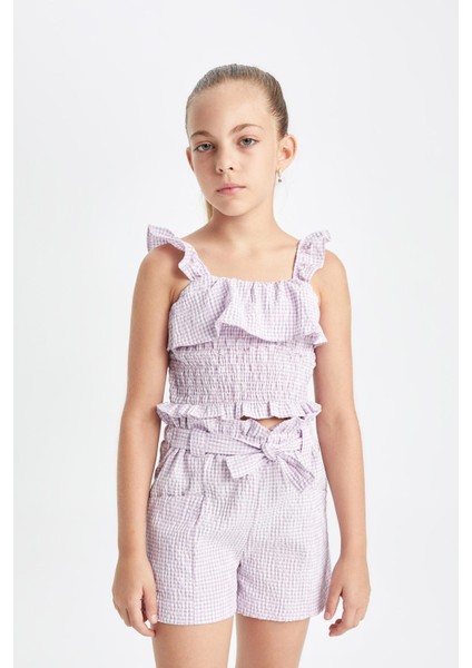 Kız Çocuk Kareli Paperbag Şort modelleri