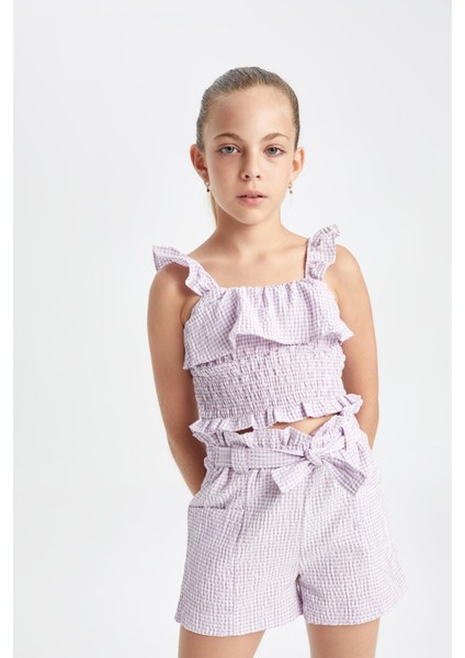 Kız Çocuk Kareli Paperbag Şort fırsatları