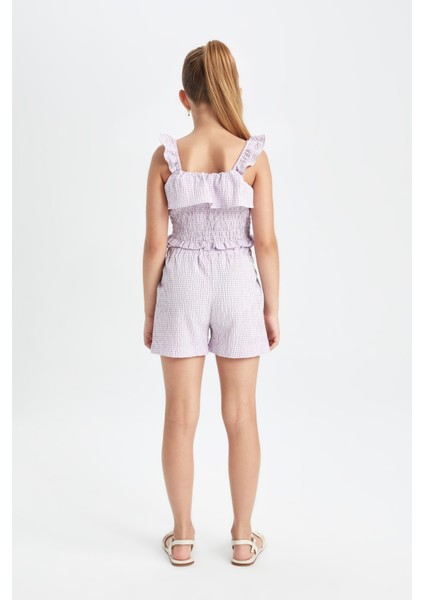 Kız Çocuk Kareli Paperbag Şort