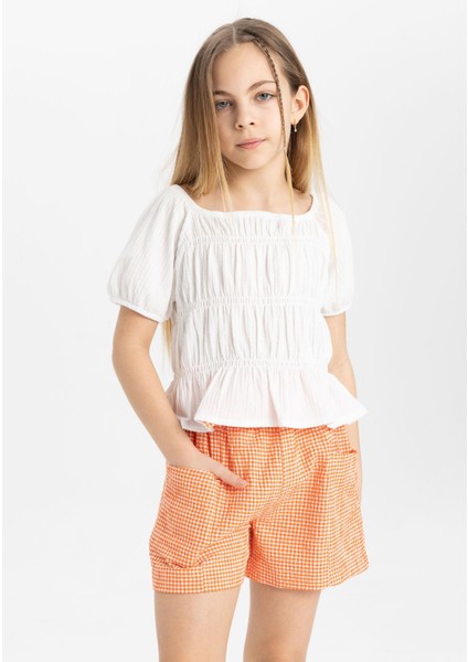 Kız Çocuk Kareli Paperbag Şort modelleri