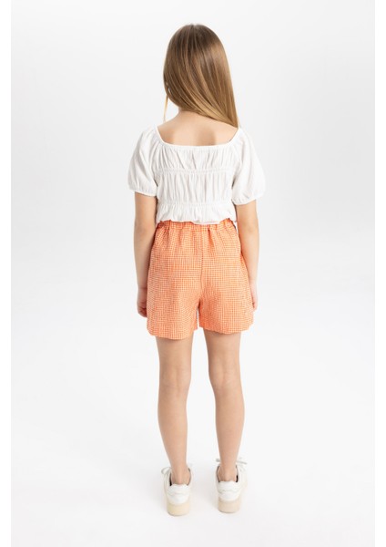 Kız Çocuk Kareli Paperbag Şort