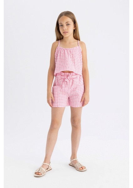 Kız Çocuk Kareli Paperbag Şort