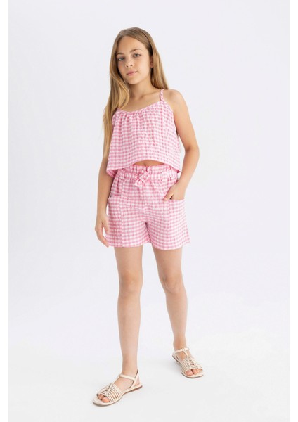 Kız Çocuk Kareli Paperbag Şort modelleri