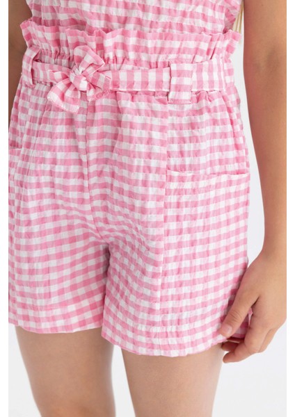 Kız Çocuk Kareli Paperbag Şort