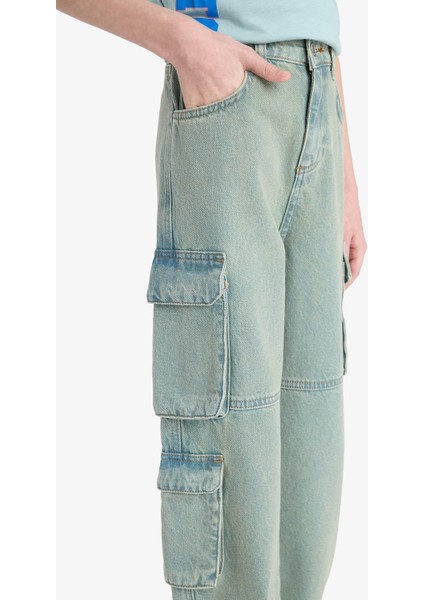 Erkek Çocuk Beli Lastikli Kargo Cepli Düz Paça Jean Pantolon D7088A825SP indirimleri