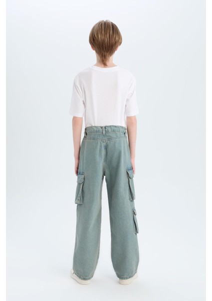 Erkek Çocuk Beli Lastikli Kargo Cepli Düz Paça Jean Pantolon D7088A825SP