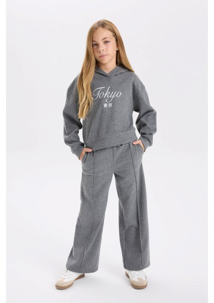 Kız Çocuk Antrasit Wide Leg Geniş Bol Paça Beli Lastikli Cepli Eşofman Altı D4640A824WN modelleri