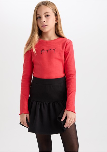 Kız Çocuk Basic Düz Beli Lastikli Volanlı Etek