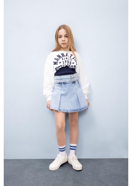 Kız Çocuk Pamuklu Jean Şort Etek