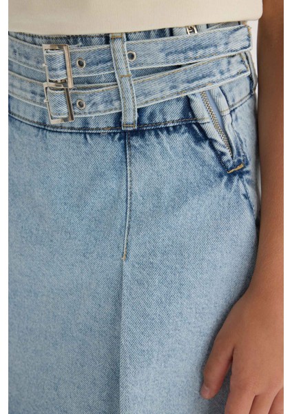 Kız Çocuk Pamuklu Jean Şort Etek