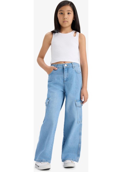 Kız Çocuk Wide Leg Kargo Geniş Paça Jean Pantolon E5879A825AU fiyatları