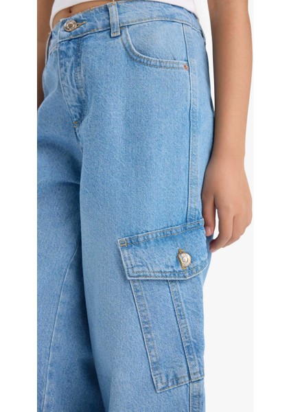 Kız Çocuk Wide Leg Kargo Geniş Paça Jean Pantolon E5879A825AU indirimleri