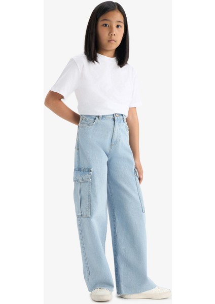 Kız Çocuk Wide Leg Kargo Geniş Paça Jean Pantolon E5878A825AU