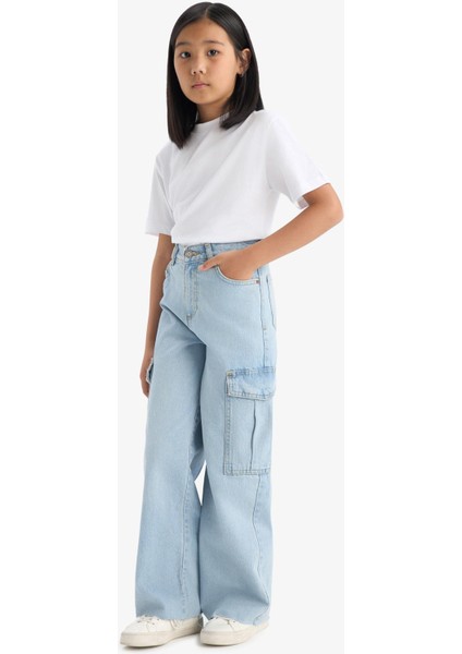 Kız Çocuk Wide Leg Kargo Geniş Paça Jean Pantolon E5878A825AU fiyatları