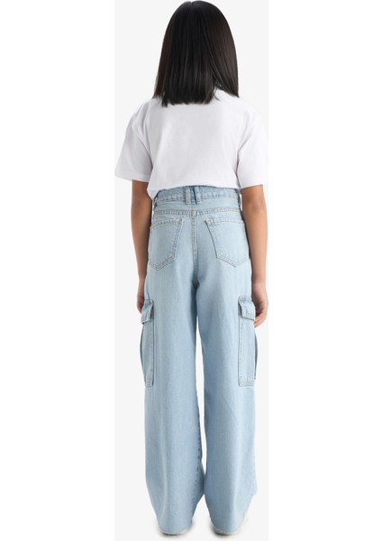 Kız Çocuk Wide Leg Kargo Geniş Paça Jean Pantolon E5878A825AU