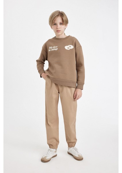 Erkek Çocuk Beli Bağcıklı Lastikli Paça Cepli Basic Düz Jogger Gabardin Pantolon A9395A824WN