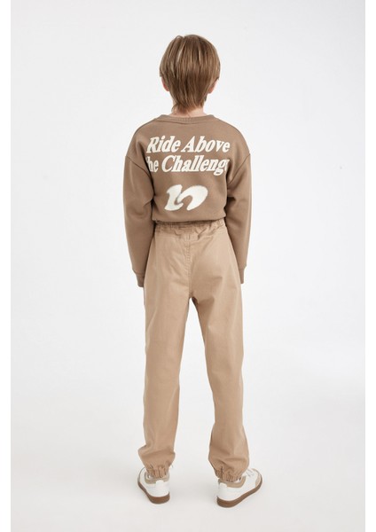 Erkek Çocuk Beli Bağcıklı Lastikli Paça Cepli Basic Düz Jogger Gabardin Pantolon A9395A824WN