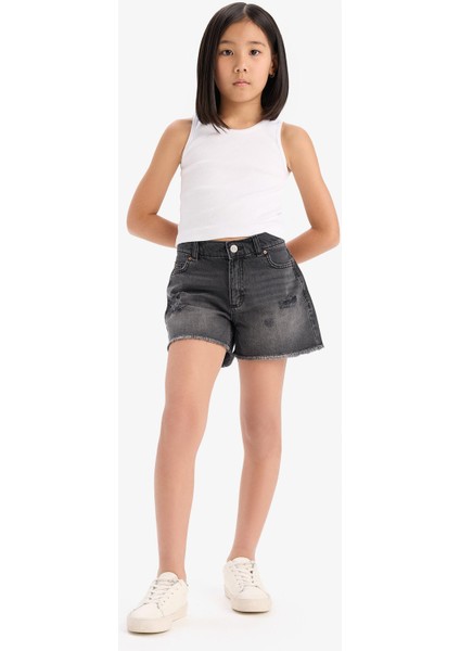Kız Çocuk Yırtık Detaylı Pamuklu Jean Şort D7106A825SM fırsatları