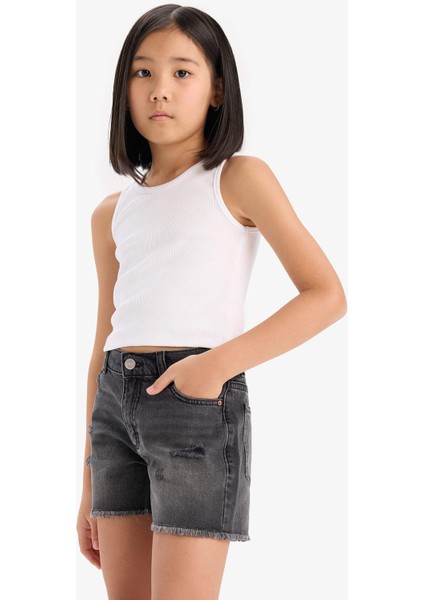 Kız Çocuk Yırtık Detaylı Pamuklu Jean Şort D7106A825SM