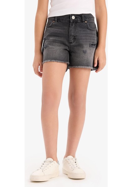 Kız Çocuk Yırtık Detaylı Pamuklu Jean Şort D7106A825SM