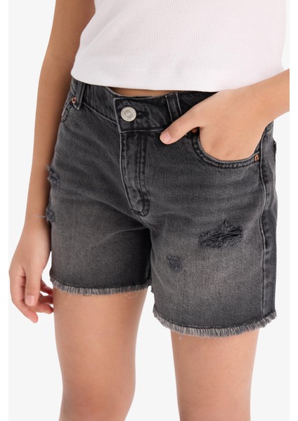 Kız Çocuk Yırtık Detaylı Pamuklu Jean Şort D7106A825SM