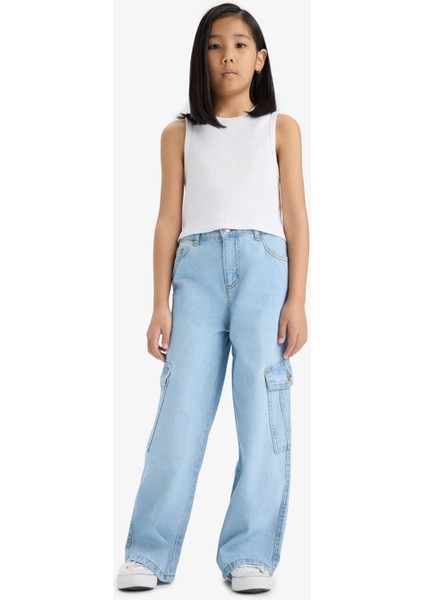Kız Çocuk Wide Leg Kargo Geniş Paça Jean Pantolon E5879A825AU