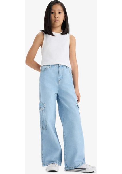 Kız Çocuk Wide Leg Kargo Geniş Paça Jean Pantolon E5879A825AU modelleri