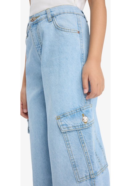 Kız Çocuk Wide Leg Kargo Geniş Paça Jean Pantolon E5879A825AU