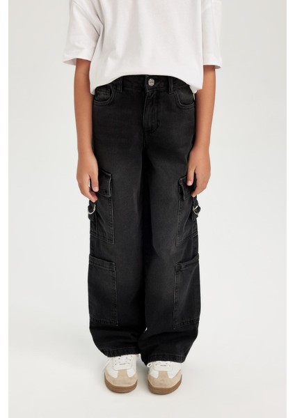 Kız Çocuk Wide Leg Kargo Cepli Geniş Bol Paça Antrasit Jean Pantolon D7177A824WN fırsatları