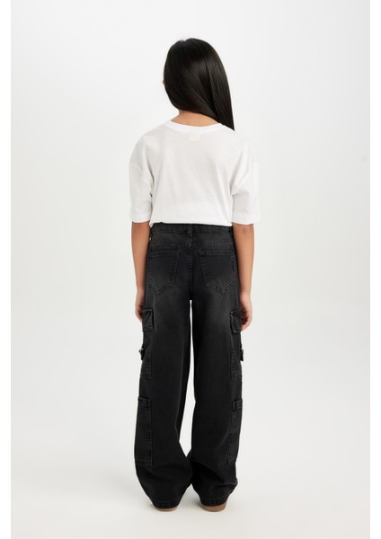 Kız Çocuk Wide Leg Kargo Cepli Geniş Bol Paça Antrasit Jean Pantolon D7177A824WN