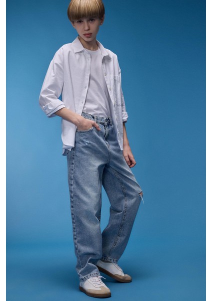 Erkek Çocuk Loose Fit Düz Paça Jean Pantolon D7209A825SP